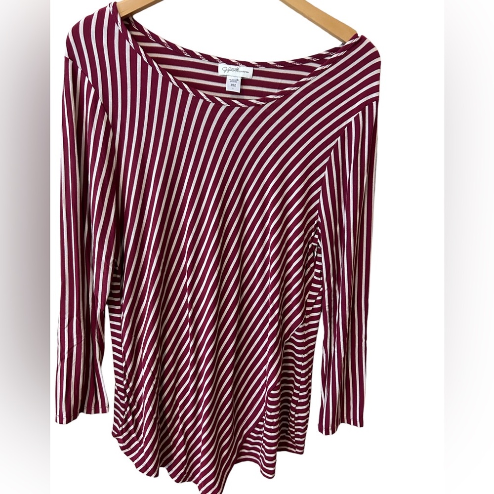 Jaclyn Smith Maroon & White a Tunic Top with Long Sleeves - Size Large